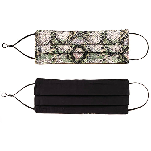 Masque Réversible en Coton "Python Olive"